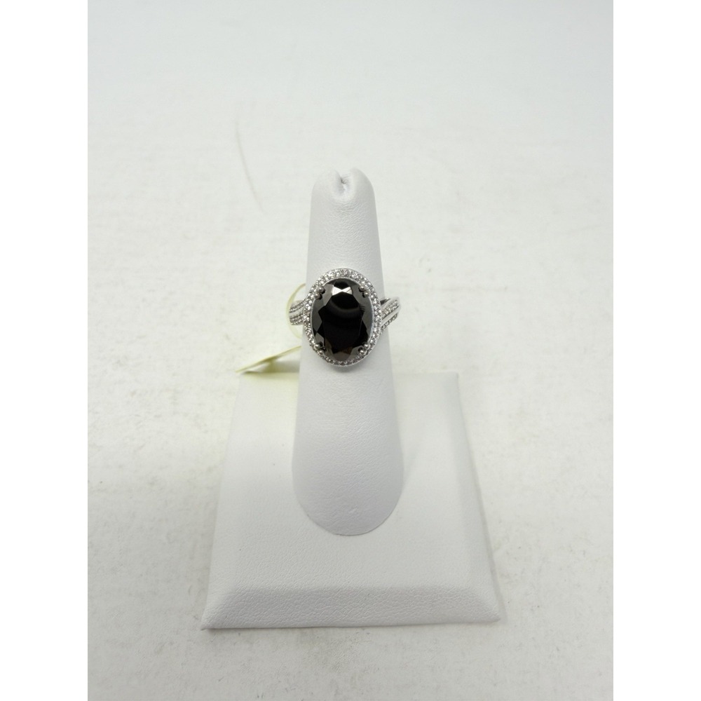Shop LC Black Shungite/Zircon Size 5 Ring in Platinum Over Sterling Silver 5486